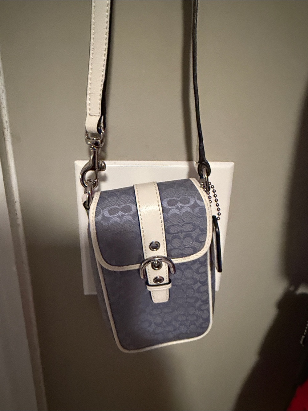Coach 1941 Blue Signature Canvas Mini crossbody Bag with White Trim and Buckle - Picture 4 of 16